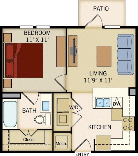 1 BD 1 Bath Floorplan 528 sqft
